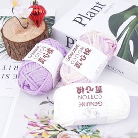 FOGAWA Pack of 3 Crochet Yarn, Thick Cotton Yarn for Crochet, Chunky Crochet Yarn for Beginners, Simple Yarn with Crochet Accessories for Baskets, Carpets, Clothing, Bags (White, Light Purple, Pink