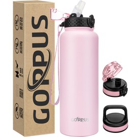 GOPPUS 1.2L/40oz Stainless Water Bottle with Straw Large Thermal Bottle 1200ml Flip Top Metal Bottles Cold Drink Leakproof Flask Big Drinks Bottles Double Walled Insulated Bottle Travel Water Bottle