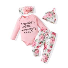 Renotemy Infant Baby Girl Clothes Baby Girl Stuff Long Sleeve Romper Pants Set 0-3 Months Baby Girl Clothes Pink Floral