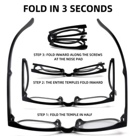 Folding Reading Glasses For Women,Oversiezd fashionable women's Reader, Portable Blue Light Glasses BK 1.5