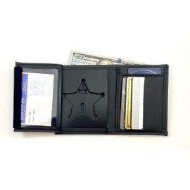 Perfect Fit Shield Wallets 5 Point Star Florida Sheriff Five-Point Star Badge Style Hidden Badge Wallet Leather (Cutout PF-185) Black