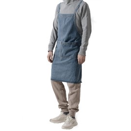 Pincy Denim Apron Cross Back Unisex Adjustable Bib Apron with Pockets for Cooking Kitchen, XL Blue