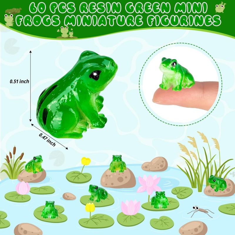 SYOZPXY 60 Mini Resin Frogs, Miniature Green Resin Frog Statues,