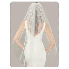 YAEISM Bride Wedding Veil White Glitter Cathedral Veil Sparkly Bachelorette Veil Fingertip Bridal Long Star Light Tulle Veils with Metal Comb for Brides and Women