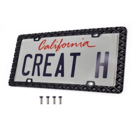 Creathome 3D Waffle Pattern Matt Black License Plate Frame from Pure Zinc Alloy Metal Perfect Plate Holder