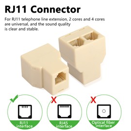 GELRHONR RJ11 Splitter,RJ11 6P4C 1 Female to 2 Female Telephone Line Adapter Converter,2 Way Telephone Splitter Expansion Connectors for Telephone,Fax Machine-2 PCS