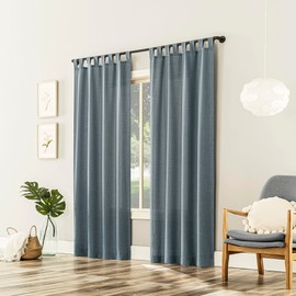 No. 918 Trevor 2-Pack Heathered Linen Texture Semi-Sheer Tab Top Curtain Panel Pair, 40" x 63, Storm Blue