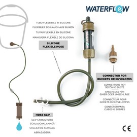 Hesago - Water Filter Portable Survival - Mini Water Filter Outdoor - Drinking Water Survival - 99.9% Bacteria Removal - With Bucket Attachment - For Camping, Travel, TÜV Tested