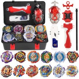 Battling Top Set, Burst Gyro Toys 12 Spinning Tops 2 Launchers Combat Battling Game with Portable Storage Box Gift for Kids Children Boys 649