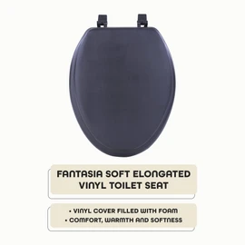 Soft Elongated Vinyl Toilet Seat, Black - 19 Inch Soft Vinyl Cover with Comfort Foam Cushioning - Fits All Elongated Size Fixtures - Easy to Install Fantasia by Achim Home Decor
