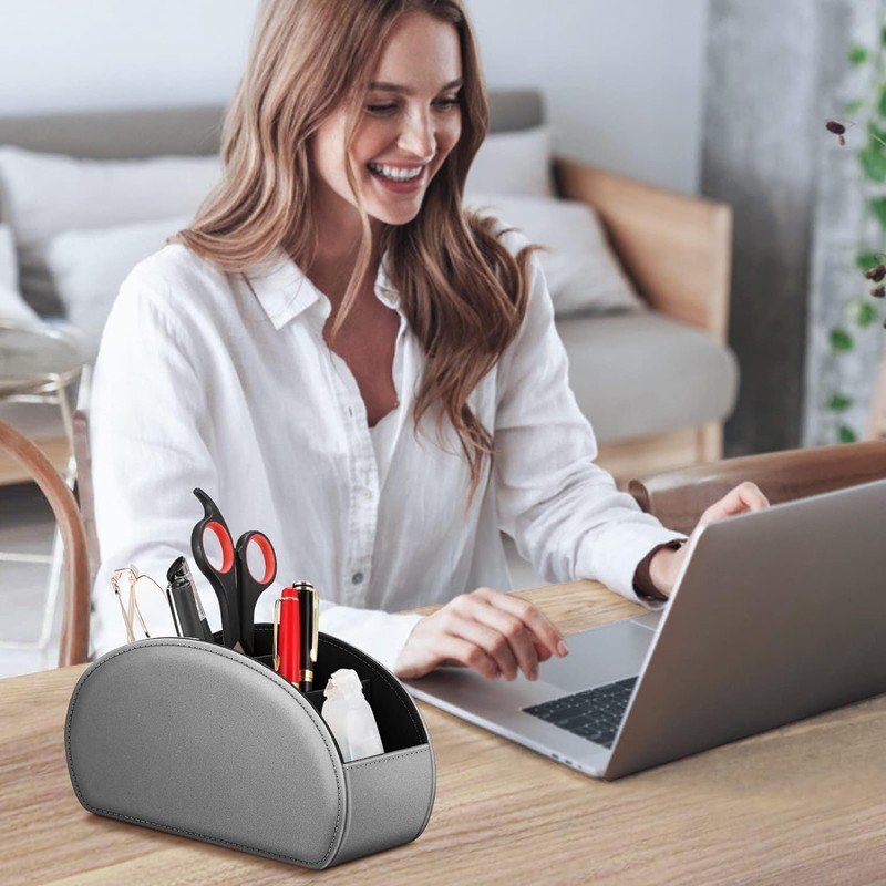 SVNXI Remote Control Holder with 5 Compartments,Pu Leather Office Organization