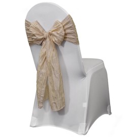 YOUR CHAIR COVERS - Crinkle Taffeta Chair Sashes Champagne (Pack of 10), Sashes for Weddings, Events, Hotels and Catering Services