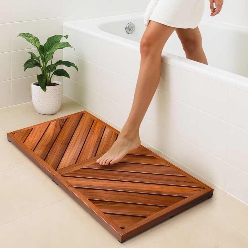 Teak Wood Bath Mat for Bathroom - Anti Slip Square