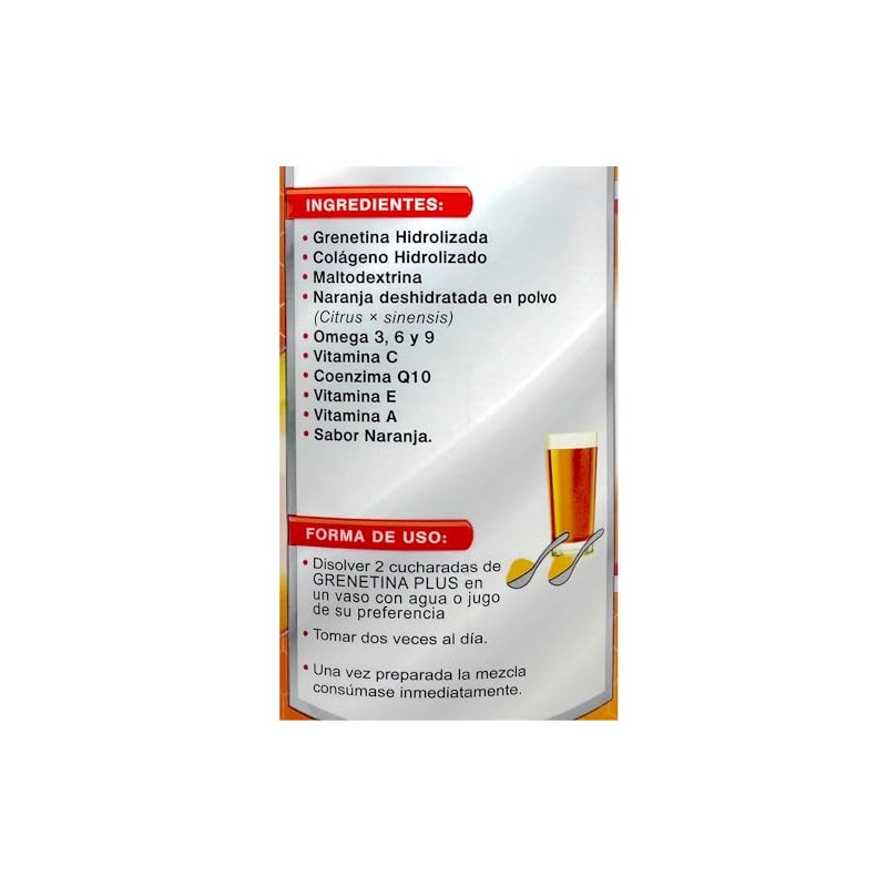 Grenetina Hidrolizada Plus Sabor Naranja 1.1 kg Supra.