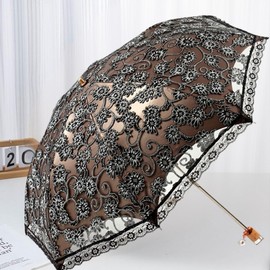 Floral Lace 2-Fold Parasol/Umbrella for Sun Protection Parasol/Umbrella Black