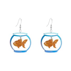 Seakuur Acrylic Fish Tank Earrings Cute Dangling Koi Fish Earrings for Women Party Jewelry (Orange)