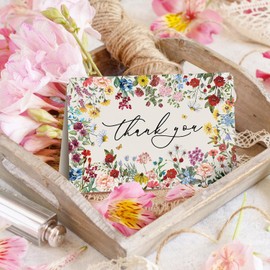 Artoid Mode 12 Pack Vintage Wildflowers Thank You Cards Flowers Leaves Greeting Cards Gift With Envelope Sticker Blank Note Cards for Birthday Wedding Baby Shower Bridal Shower, 4 x 6 Inch