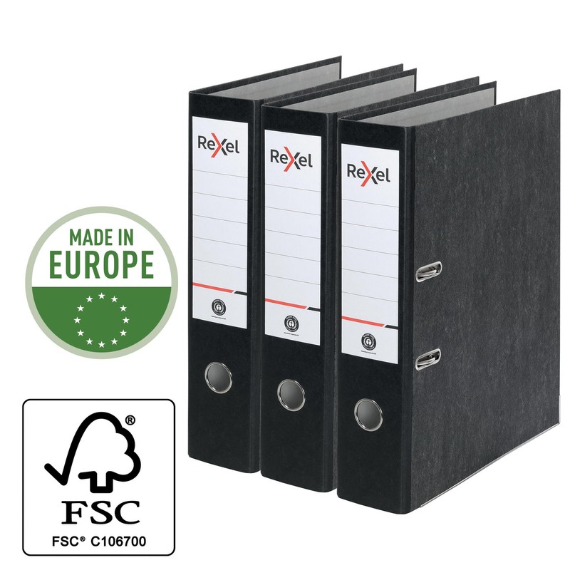 Rexel Foolscap Lever Arch File Black 75mm Spine Width 2115548