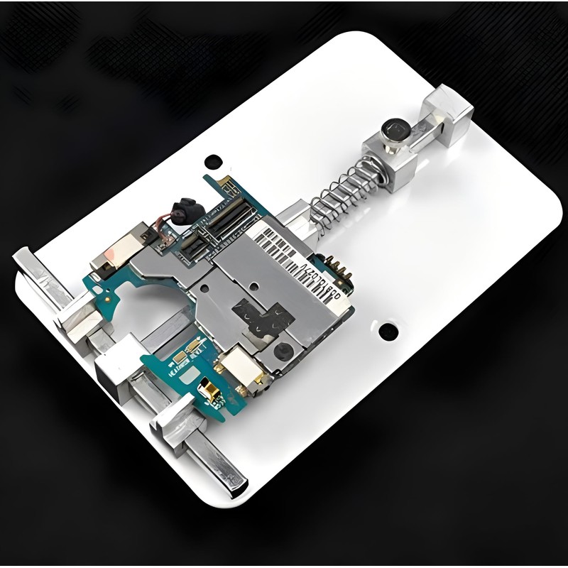 Adjustable PCB Holder - White Metal Workbench Clamp for Electronics