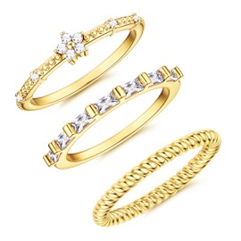Dochais Pack of 3 Women's Gold Ring, Stackable Rings, Waterproof, 14K Golden Gold-Plated Cubic Zirconia Diamond Ring, Women, Knuckle Rings, Thumb Ring, Finger Ring, Statement Ring Set, Jewellery