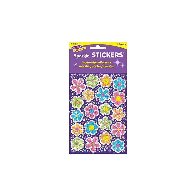 Trend Flower Power Large Sparkle Stickers, Classroom Incentives, 40 Count