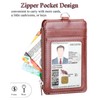 Teskyer Brown ID Card Holder with Strap Zipper PU Leather