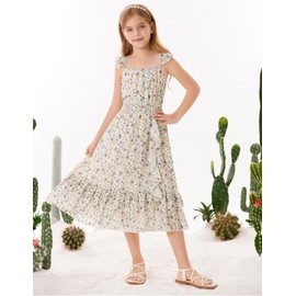 GRACE KARIN Dress for Girls Cream Easter Spring Chiffon Sleeveless Casual Maxi Dresses Size 7-8