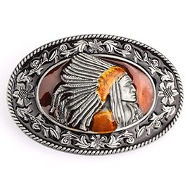 Longcreek Native American Indian Chief Belt Buckle for Men, Native American Warrior Chief Head Belt Buckle, Indian Tribal Chief Filigree Belt Buckle, silver