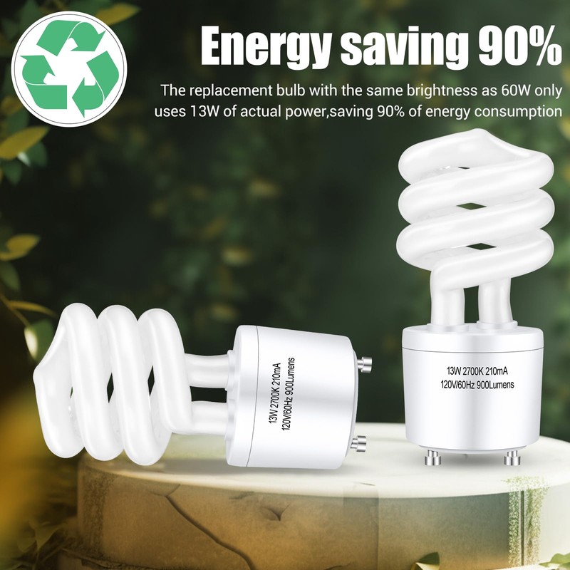 Winkcao CFL Light Bulbs GU24 Base, T3 Spiral 13Watt (60Watt