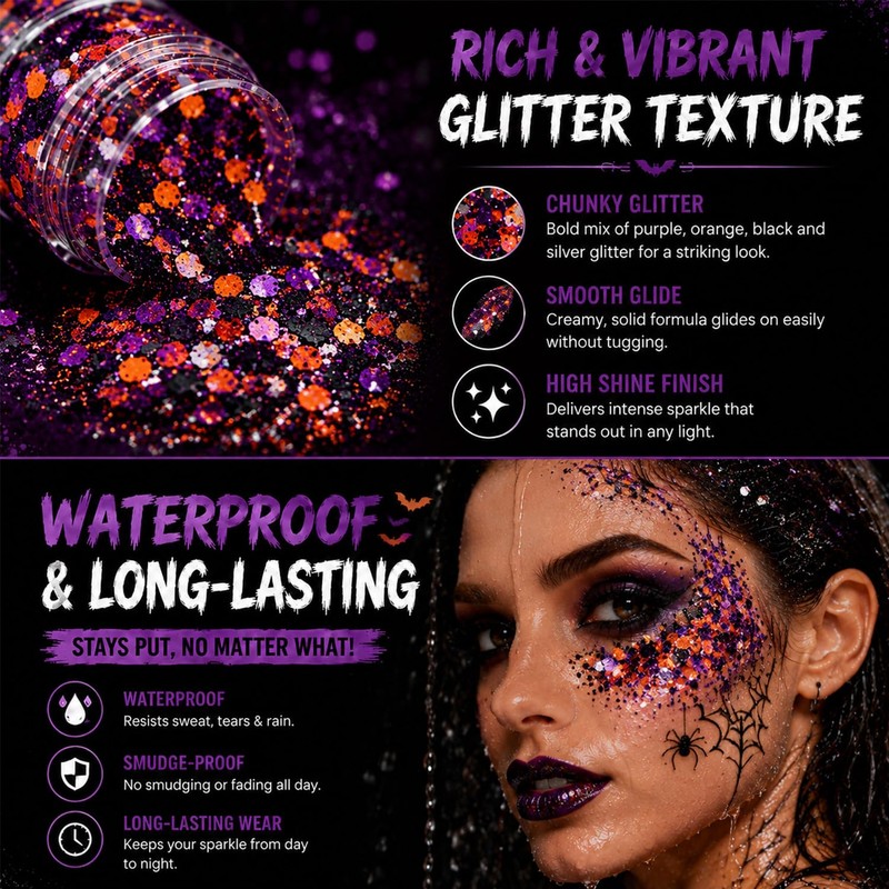 Halloween Face Glitter Stick, Halloween Hair Glitter for Kids and