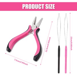 3 Pcs Professional Nano Hair Extension Tools,Hair Extension Pliers Kit Includes 1 Plier and 2 loop threaders,Mini Hair Extension Tool for Easy Hair Extension and Removal Tool
