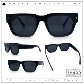 SA106 Retro Gentlemanly Hipster Thick Horn Rim Rectangular Sunglasses - Shiny Black - Black