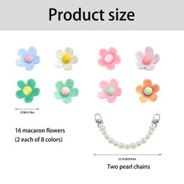 16 Flower Croc Decoration Charms, 2 Pearl Shoe Chains, Flower Shoe Decoration Charms, Cute Cartoon Shoe Decoration Buckle, Detachable Waterproof Shoe Charms, Suitable for Children's Teen Parties
