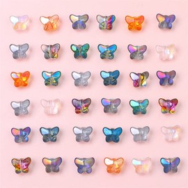 200pcs Mixed Butterfly Beads Butterfly Spacer Beads Glass Butterfly Beads for Earring Bracelet Necklace Jewelry DIY Craft Making, 0.38 Inch