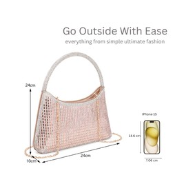 BagDesign Women's Sparkling Rhinestone Shiny Elegant Handbag Wedding Prom Evening with Chain Strap -ROSE GOLD