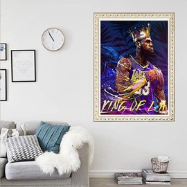F-CANLAN Round Full Drill Diamond Painting Kit, 5D DIY Basketball King Diamond Painting with Gem Basketball Enthusiast Diamond Dots Arts Crafts Set for Adult Beginner Room Decor (12X16 inches)