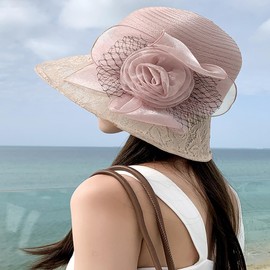 Design Life Bar Derby Church Dress Hat for Women Bow Bucket Wedding Bowler Cap, Lace Pink, Medium