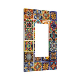 Yamxbfa Mexican Talavera Tile Boho Colorful Floral Moroccan Ceramic Bricks Single Rocker Decora Outlet Covers 1 Gang Gfci Light Switch Cover Decorative Electrical Plug Wall Plate Dimmer Switchplate