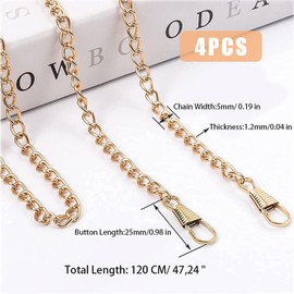 Pack of 4 Bag Chain for Bag Chain Gold 120 cm Carry Strap Metal Chain Shoulder for Women Handbags Purse Shoulder Bag Crossbody 4 Colours to Choose From (120 cm)