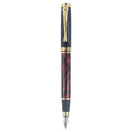pluma avanzada fuente, diseño clásico, plumín medio, de oro, flor roja                                                                                