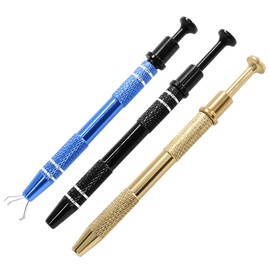 Hordion 4-Claw Pick up Tool Piercing Ball Grabber, Stainless Steel 4 Prongs Jewel Pickup Tool Terp Pearl Grabber for IC Chip Electronic Components Nails Clamping (3 Pack, Black & Blue & Gold)