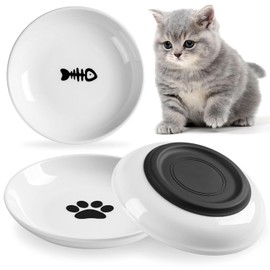 WROSWT - tazón de comida para gatos, cuencos de cerámica saludables para gatos de interior, juego de platos para gatos y gatos, platos de gatito anchos poco profundos para alimentos y agua, parte inferior de silicona antideslizante, paquete de 3