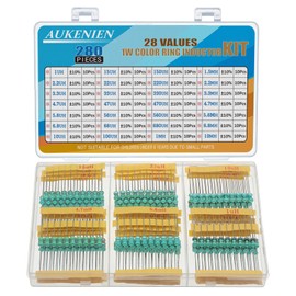 AUKENIEN 1W Colour Ring Inductors 28 Values Inductor Kit 1uH to 10mH 280 Pieces 0510 DIP Colour Code Inductance 1 Watt Assortment