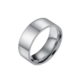 OAKKY Unisex Stainless Steel Minimalist Polished Finish Pipe Cut Flat Dome Wedding Band Ring 8mm Silver Size 10