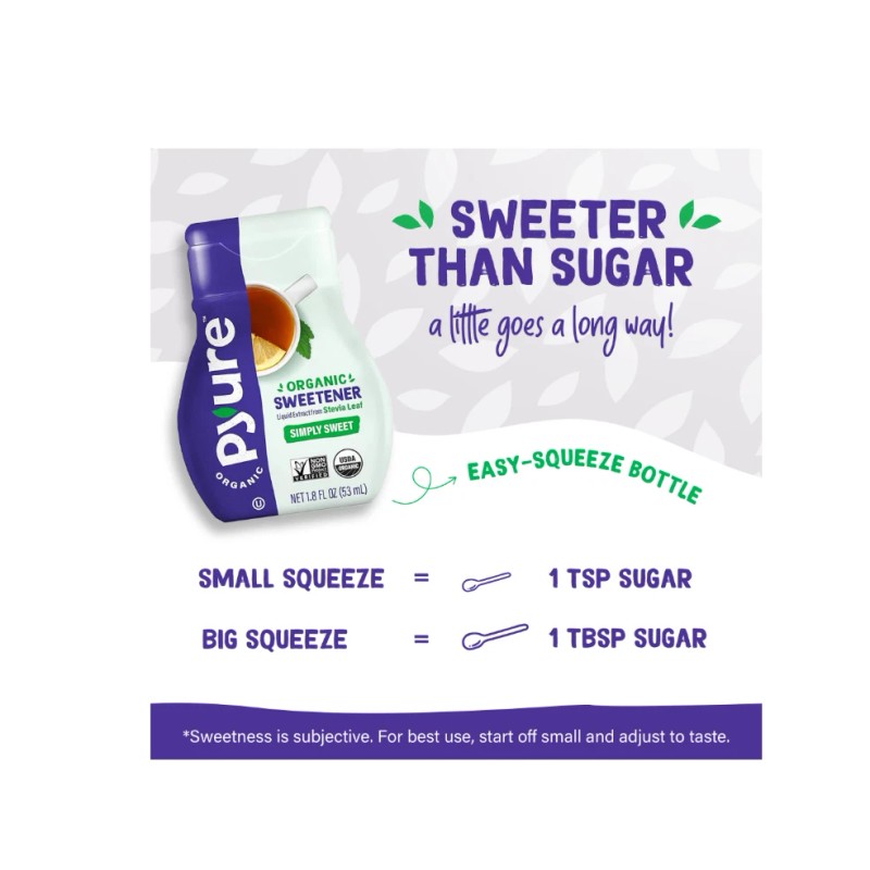 Pyure Organic Liquid Stevia Extract Sweetener, Simply Sweet, Sugar Substitute,
