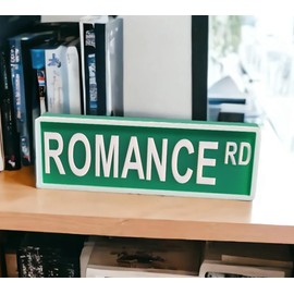Library Street Sign, Bookshelf Library Sign, Book Nook decor, 3D Bookshelf Accessories, Book Lovers Gifts, Library Decor, Reading Nook, Gifts for Book Lovers Women or Men (ROMANCE RD - 2" x 6")