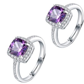 Abcsea Classic Adjustable Silver Rings for Women, Sparkling Couple Rings for Lovers, Wedding Rings Set,Synthetic Crystal for 2 Pieces