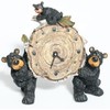 Willie Black Bear with Cub Holding a Birch Log Clock