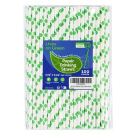 Lives on Green Disposable Paper Straws Green Polka Dots for Drinking 19.7 cm, Pack of 100 - Cocktail, Party, Birthday, Decoration, DIY Crafts
