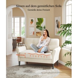 Kidirect 48" Loveseat Sofa, Small Couch for Bedroom, Comfy Love Seat with 21in Extra Deep Seats, 2 Seats Sofa Couch for Small Spaces, Apartment, Tool-Free Setup Mini Couch, Beige White Velvet Couch